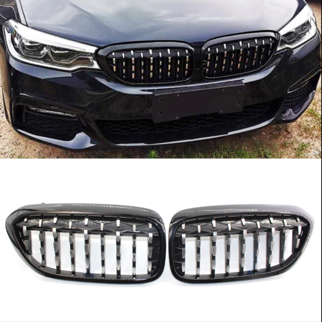 Bmw 5 Serisi G30 (2017-2020) Arası Uyumlu Dıamond Böbrek - Panjur / Piano Siyah