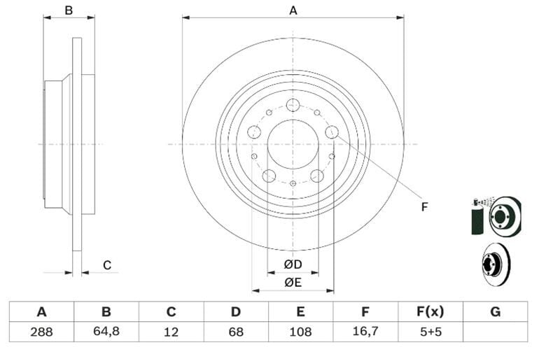 Volvo S60 2000 Sonrası S80 1998 Sonrası V70 2000 Sonrası XC70 2000 Sonrası Arka Fren Diski 288 mm Düz 15 Jant
