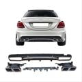 Mercedes Uyumlu  W205 C Serisi Gümüş (Silver) Difüzör ve Egzoz Seti (AMG Sedan - Krom Trim)