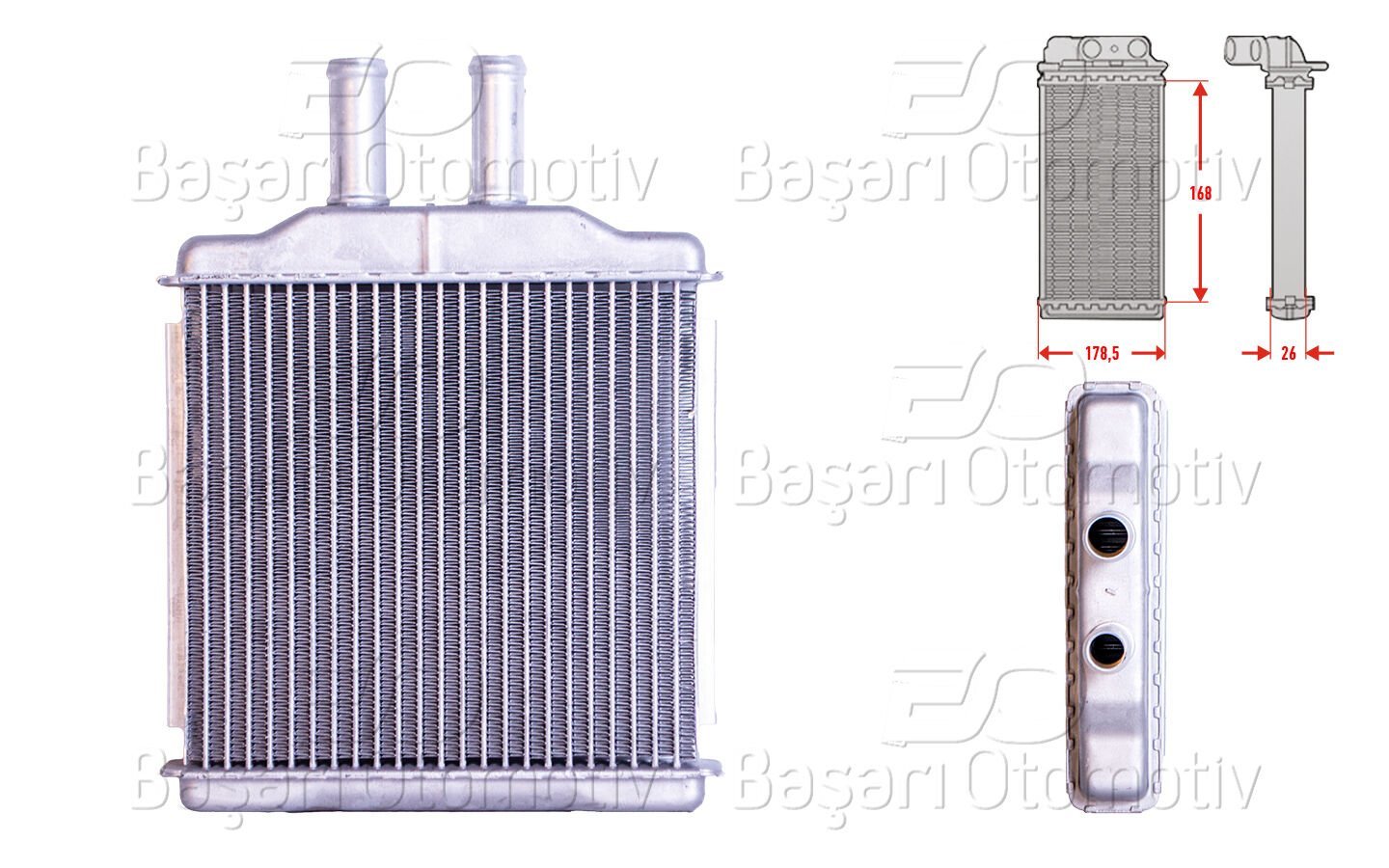 Chevrolet Lacetti 1.4 16V / 1.8 / 2.0 D / Nubira Estate 1.6 1.8 2.0 D 2005 Sonrası Kalorifer Radyatörü (Brazing 170x163 mm)