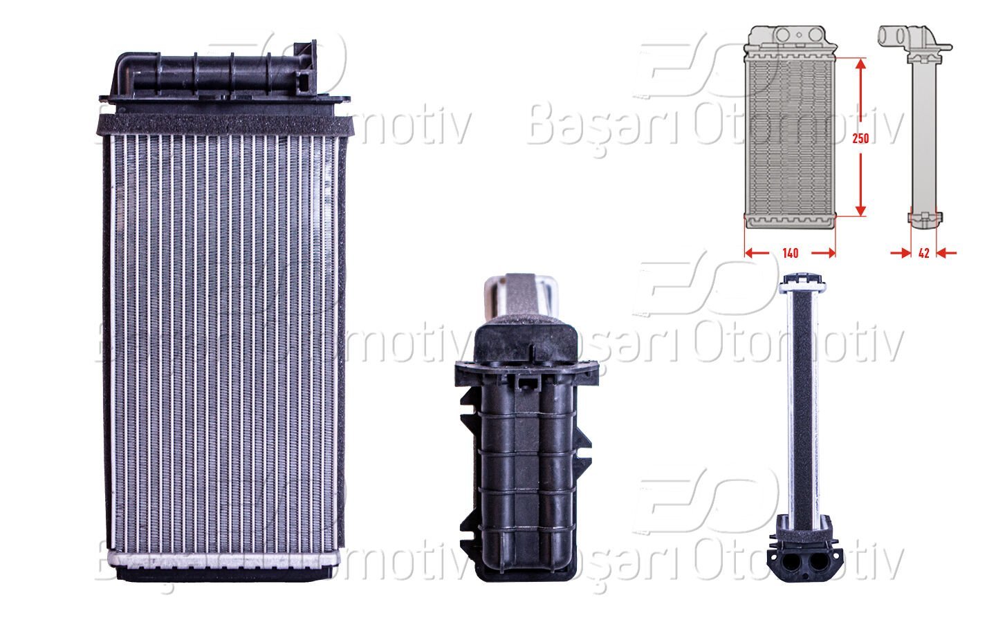 Alfa Romeo 1.4 I.E 1.6 1.7 1.8 I.E Fiat Brava Bravo Marea 1.2 1.4 1.6 1.9 JTD TD 2.0 2.4 JTD 1994 Sonrası Kalorifer Radyatörü Brazing MT-AT 250X140X42