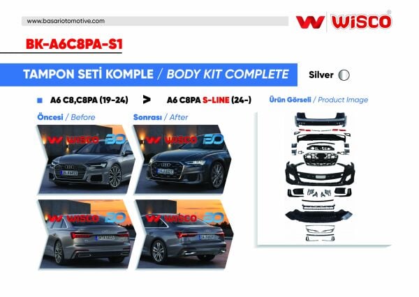 Audi A6 C8 S-Line 2019-2024 Tampon Seti Komple Ön-Arka Silver