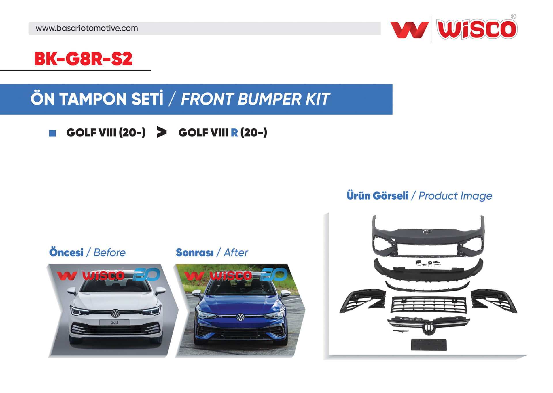 Volkswagen Golf 8 R 2020 Sonrası Ön Tampon Seti