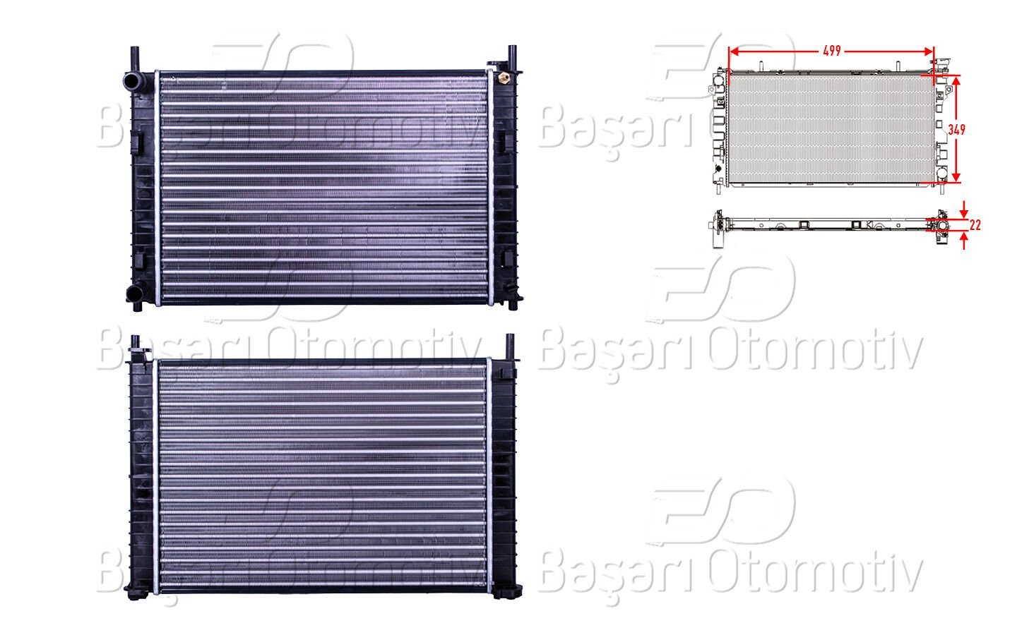 Ford Fiesta 5 1.3 1.4 TDCi 2001 Sonrası Su Radyatörü (499x349x22 mm, Mekanik)