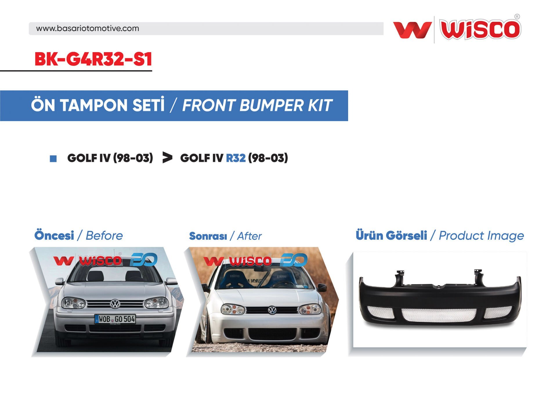 Volkswagen Golf 4 R32 1998-2003 Ön Tampon Seti