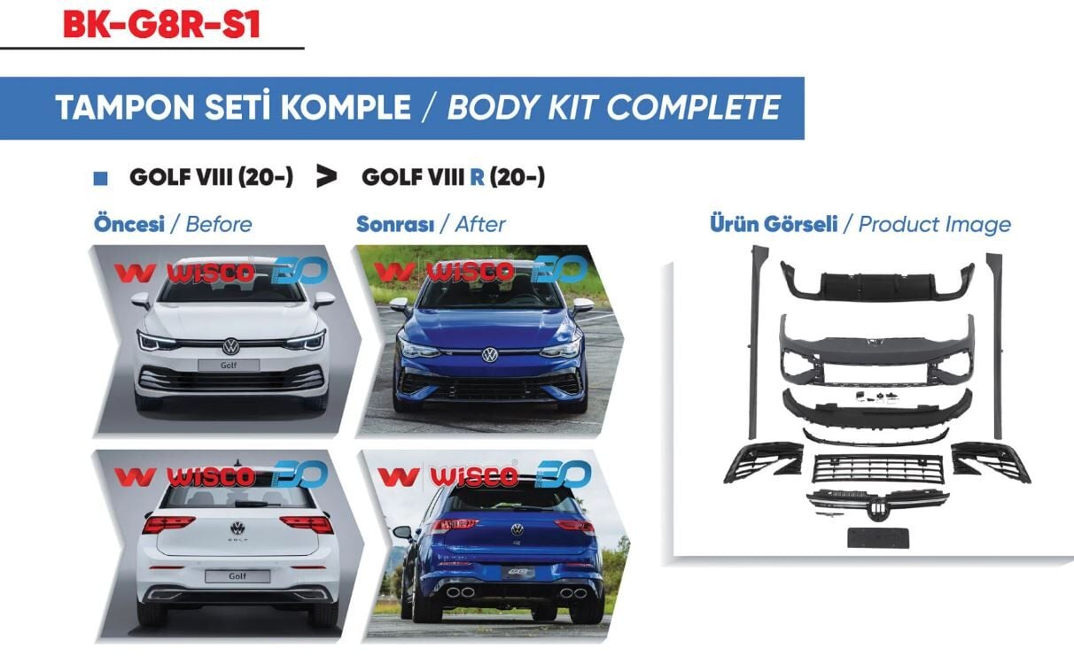 Volkswagen Golf 8 R 2020- Komple Tampon Seti (Ön-Arka-Yan)