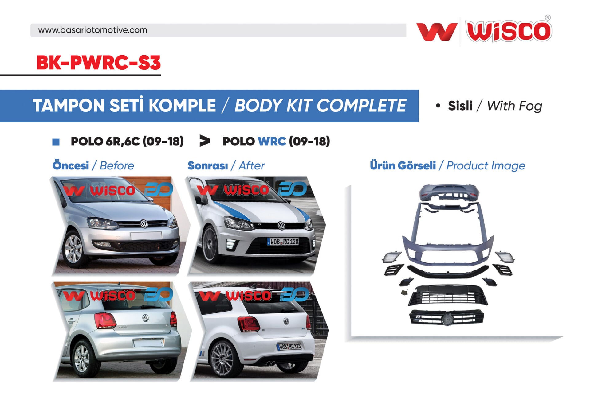Volkswagen Polo WRC 2009-2018 Tampon Seti Komple Ön Arka Yan Sis Farlı