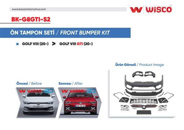 Volkswagen Golf 8 GTI 2020 Sonrası Uyumlu Ön Tampon Seti