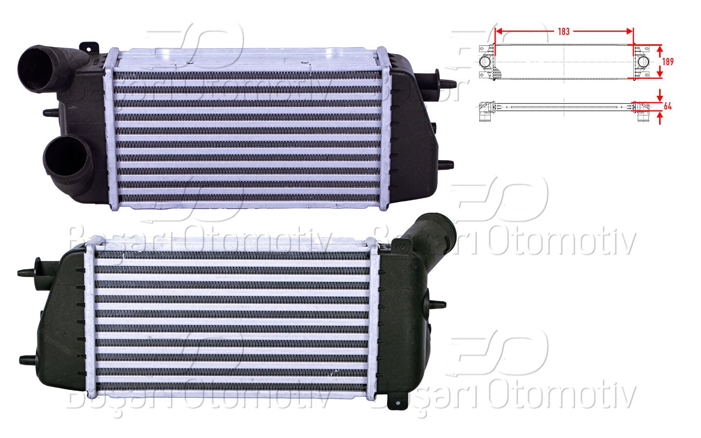 Citroen C2 1.4 HDI Peugeot 1007 1.4 HDI 2002 ve Sonrası Turbo Radyatörü (Intercooler) 183x189x64