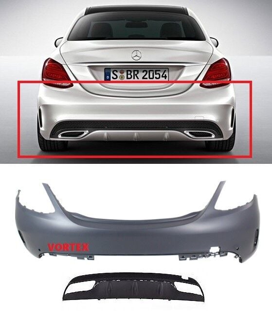 Mercedes Benz C Serisi W205 2014 Ve Sonrası Arka Tampon Komple AMG Difüzörlü
