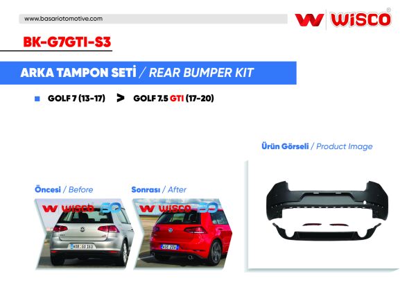 Volkswagen Golf 7.5 GTI 2013-2017 Uyumlu Arka Tampon Seti