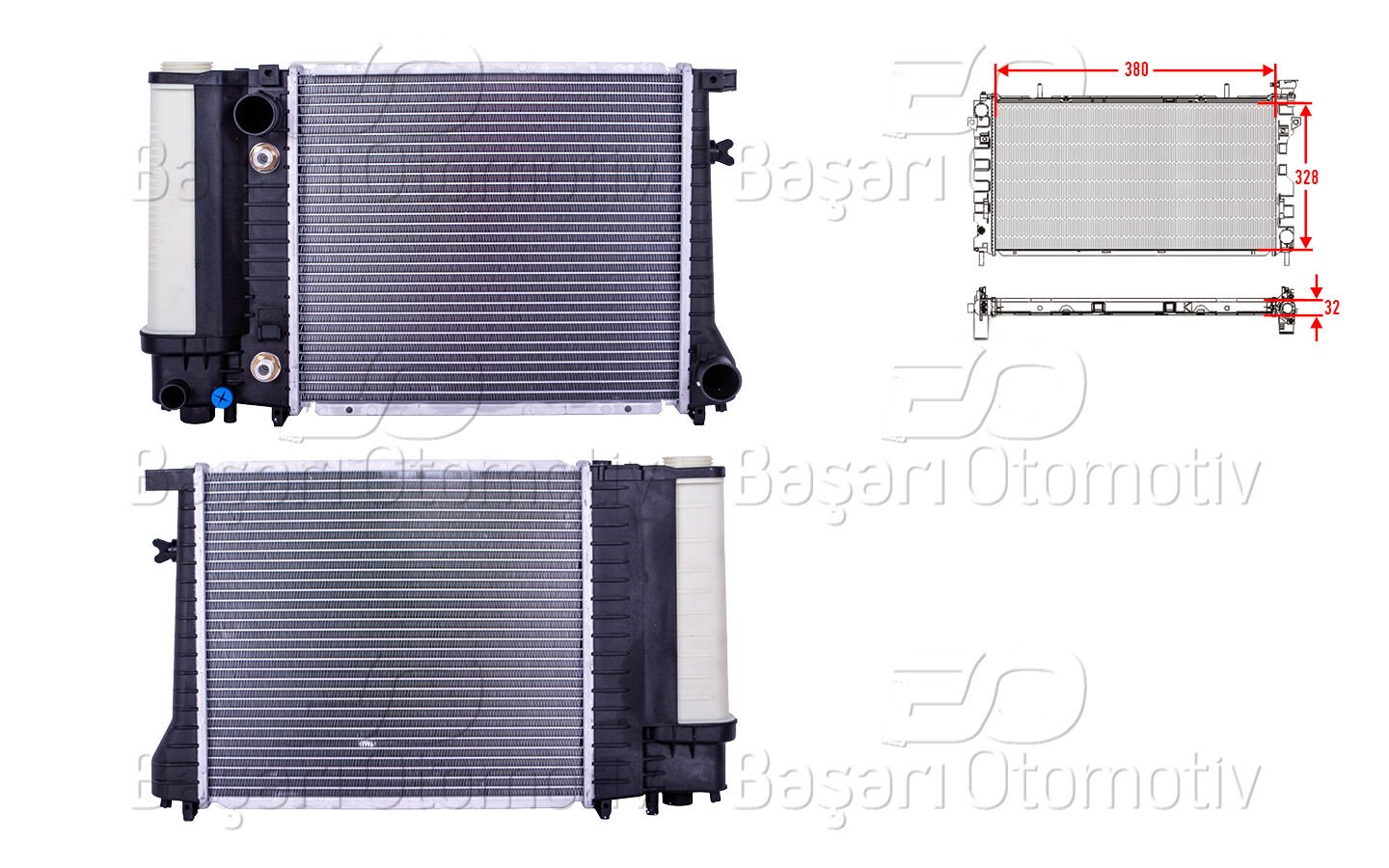 BMW 3 Serisi E30 M40 1987-1994 Su Radyatörü Brazing AT 380X328X32