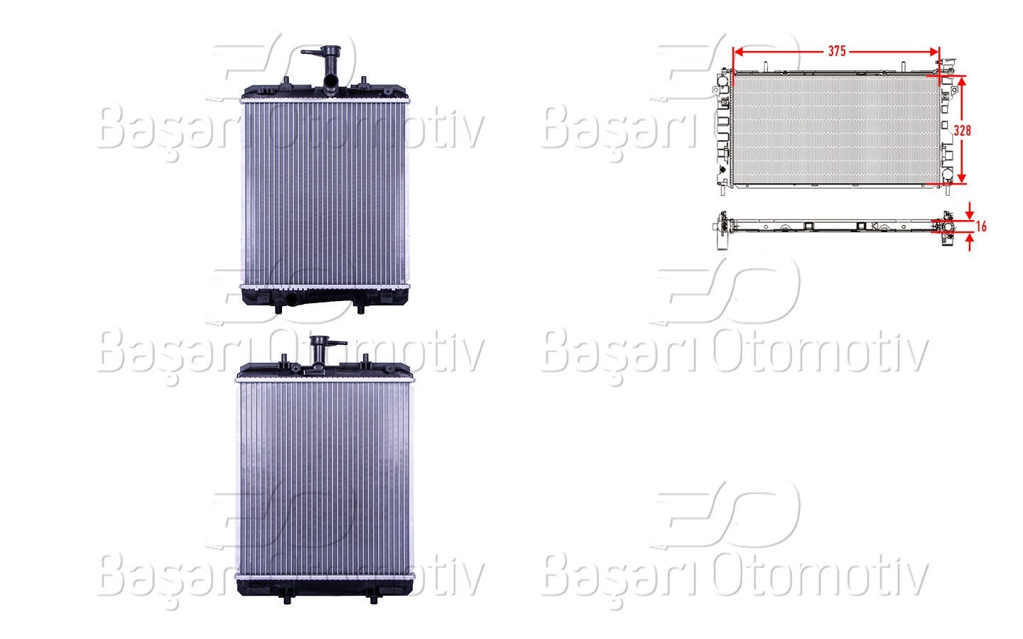 Citroën C1 Peugeot 107 1.0i 2005 Sonrası Su Radyatörü Brazing MT 375X328X16 Mm