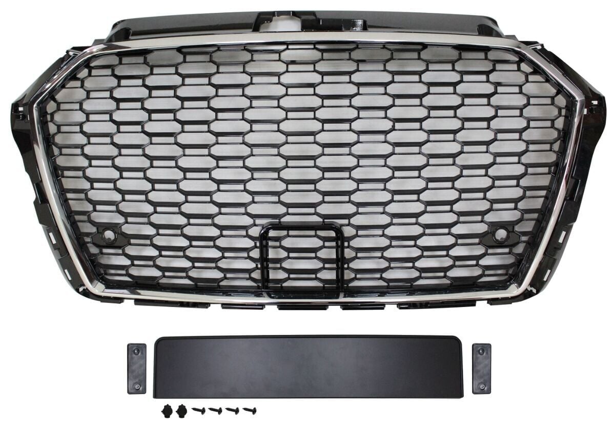 Audi A3 RS3 2016-2020 Uyumlu Yedek Parça Kromlu Siyah Panjur