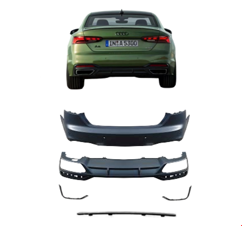 Audi A5 2020 ve Sonrası Arka Tampon Seti S-Line Siyah Detay