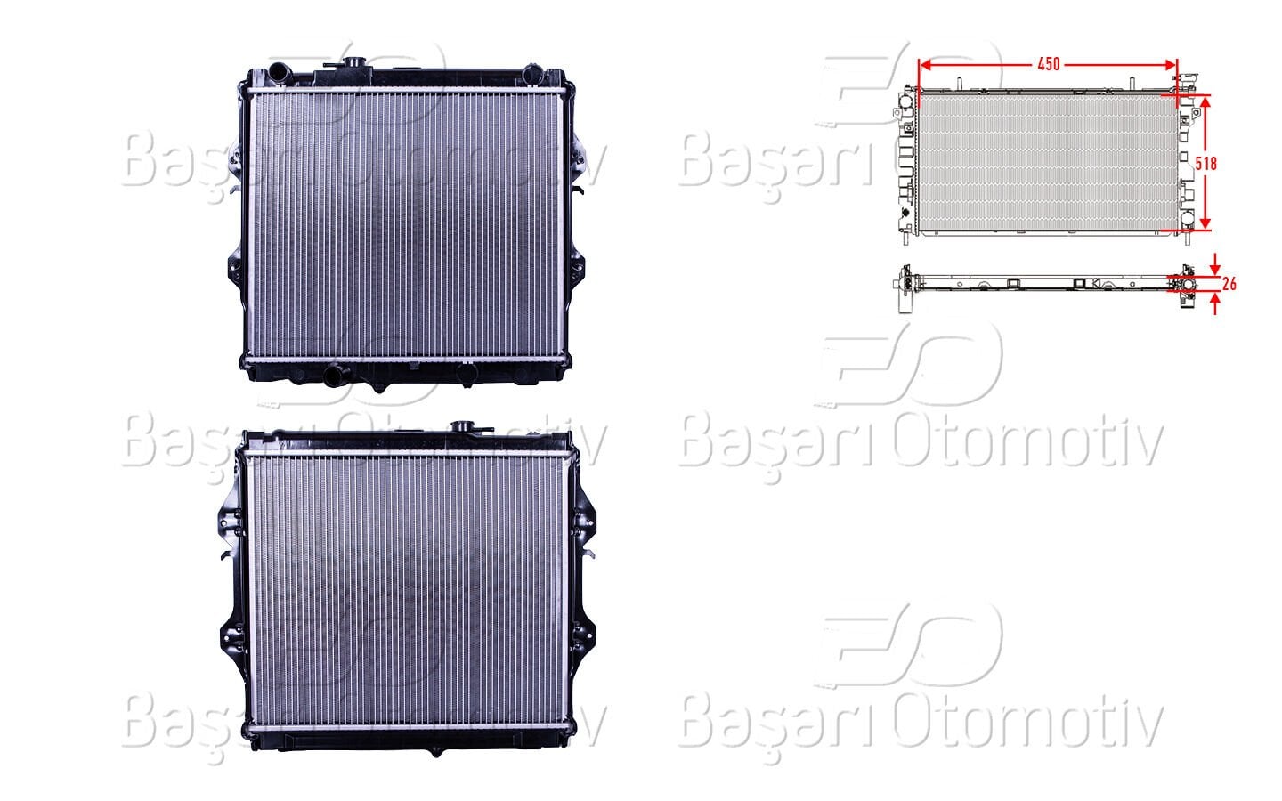 Toyota Hilux N1 1998-2002 Su Radyatörü Brazing MT 450x518x26