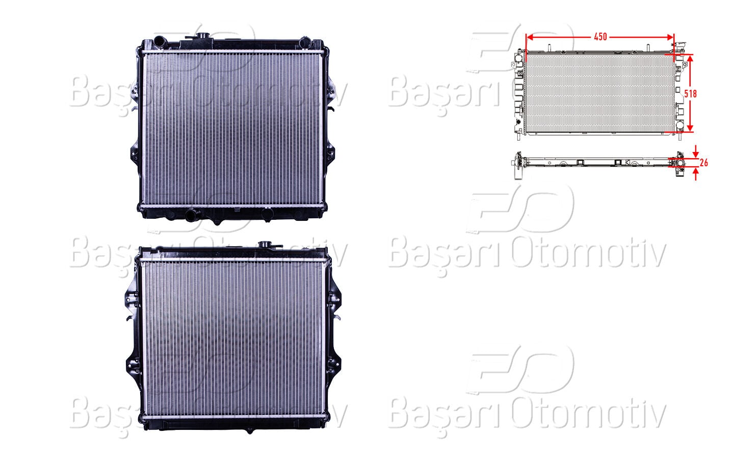 Toyota Hilux N1 1998-2002 Su Radyatörü Brazing MT 450x518x26