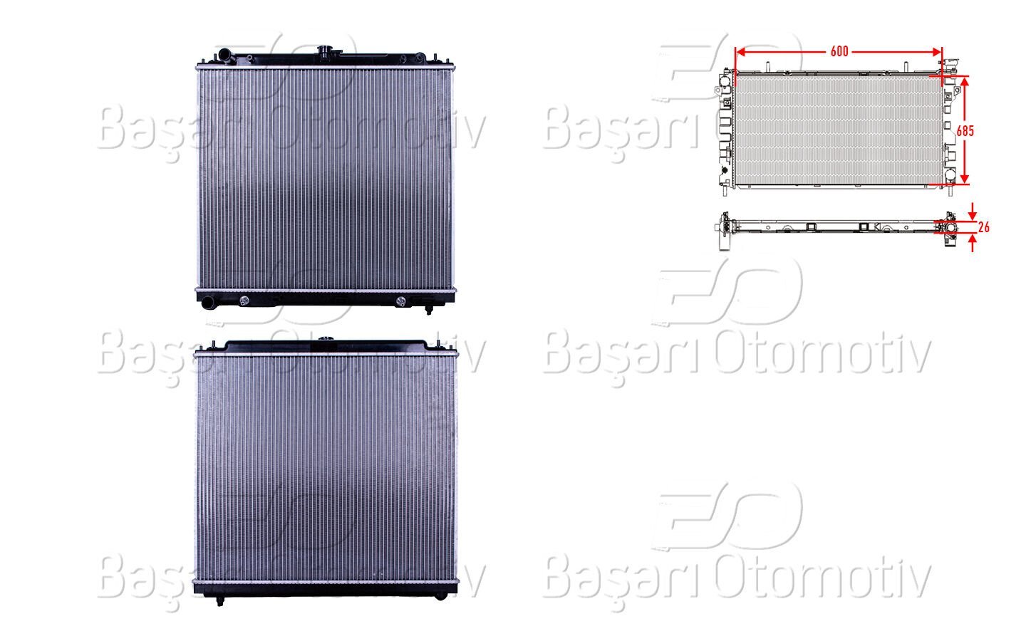 Nissan Navara 2.5 DCI 2005 Ve Sonrası Su Radyatörü Brazing AT 600x685x26 Mm