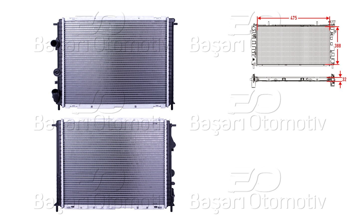 Renault Clio 2 1998-2005 Su Radyatörü Brazing MT 475x388x32