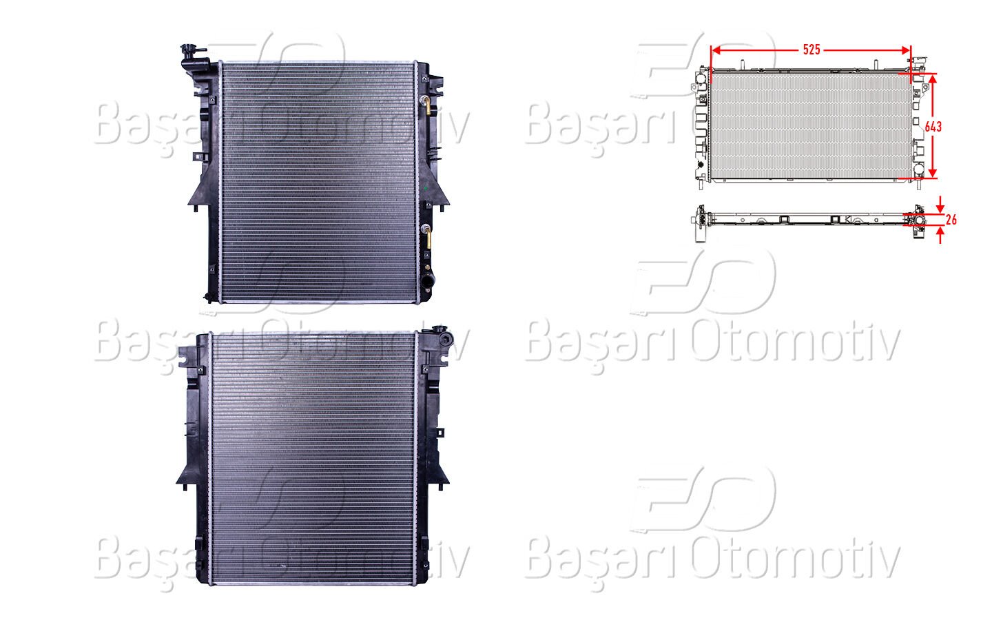 Mitsubishi L200 2.4 DI-D 2015 ve Sonrası Su Radyatörü Brazing AT 525x643x26 mm