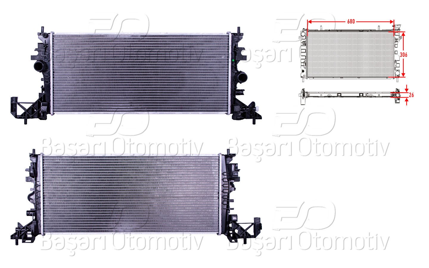 Opel Astra K 2015 Sonrası 1.6 Dizel 1.4 Benzinli Su Radyatörü Brazing MT-AT 680x306x26