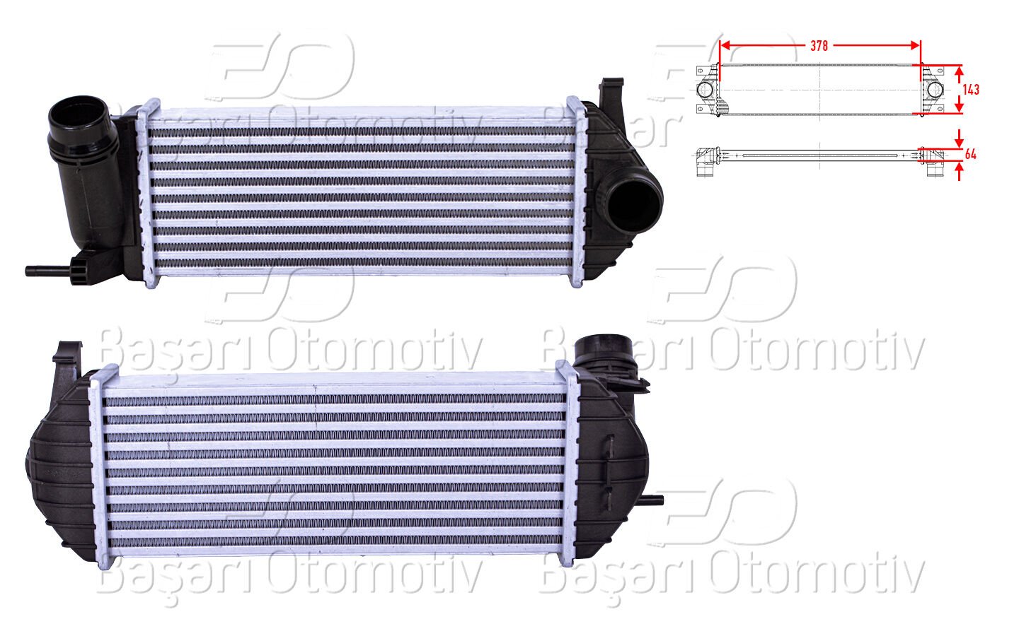 Renault Kangoo 2008 Sonrası Turbo Radyatörü (Intercooler) 378x143x64