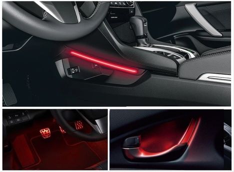 Honda Civic Fc5 2016-2020 Ayak-Kolçak-Vites Konsol Aydınlatma Ambians- Kırmızı