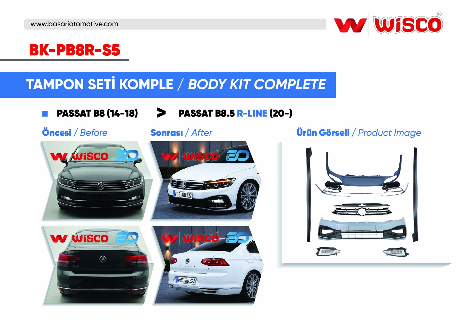 Volkswagen Passat B8.5 2014-2018 Tampon Seti Komple (Ön-Arka-Yan)