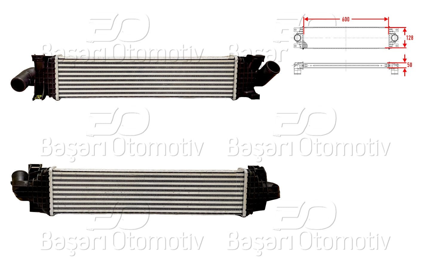 Ford Focus 2004-2014 Turbo Radyatörü (Intercooler) 600x128x50