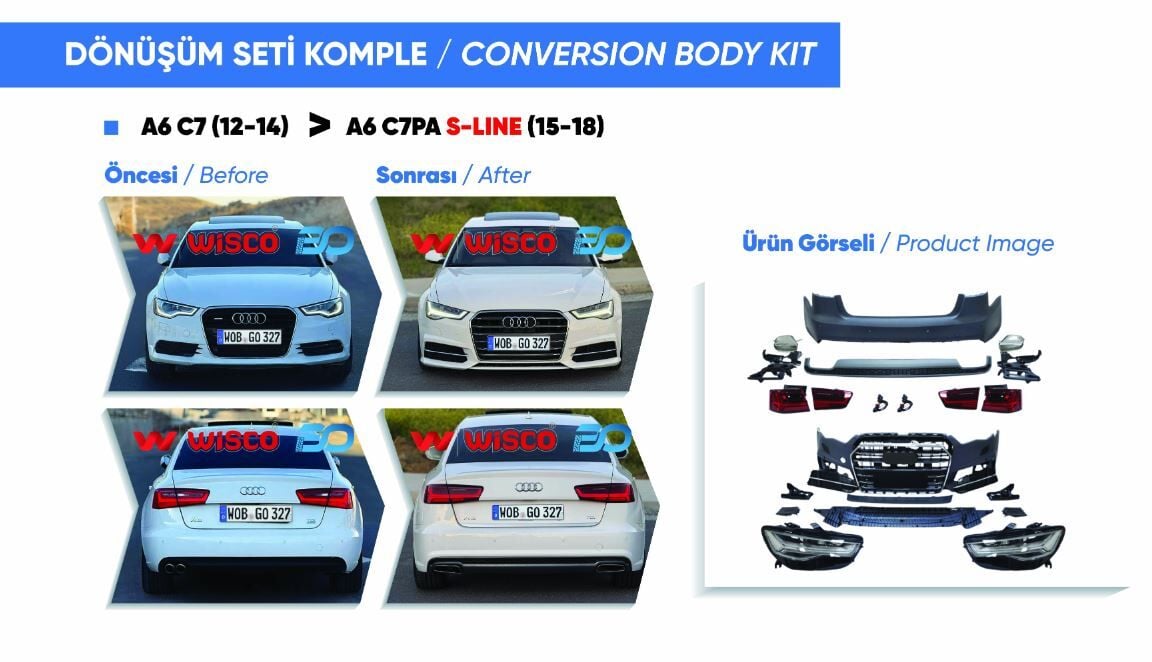 Audi A6 2015-2018 Tampon Seti Komple (Ön-Arka) Far ve Stoplu