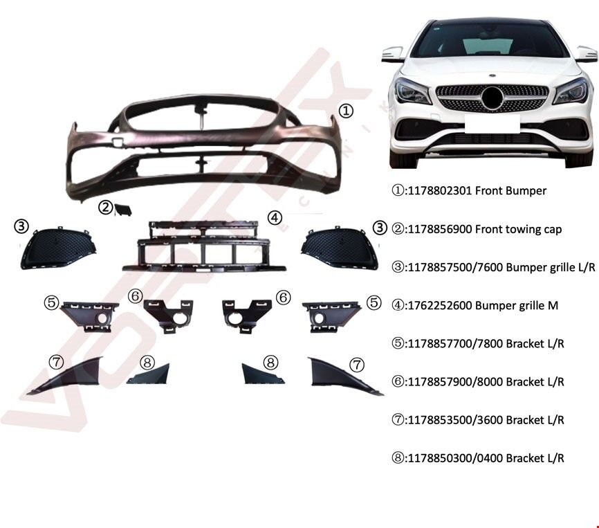 Mercedes-Benz CLA W117 2016-2020 Arası Uyumlu AMG Ön Tampon Seti (Braket & Izgara Dahil)