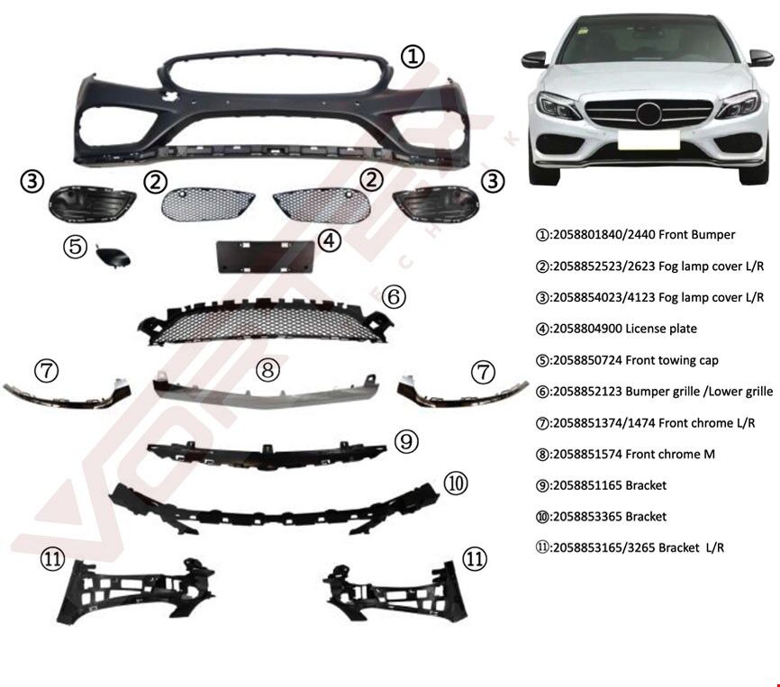 Mercedes-Benz W205 2014-2020 Arası Uyumlu AMG Ön Tampon Seti (Alt Kromlu)