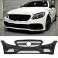 Mercedes W205 2014-2018 C63 Uyumlu Ön Tampon & Panjur Seti (Siyah Trimler)