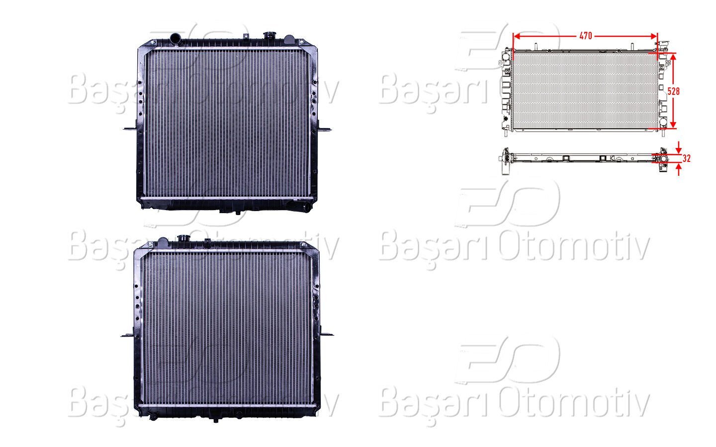 Kia Bongo 2005 Sonrası Su Radyatörü Brazing MT 528x472x36