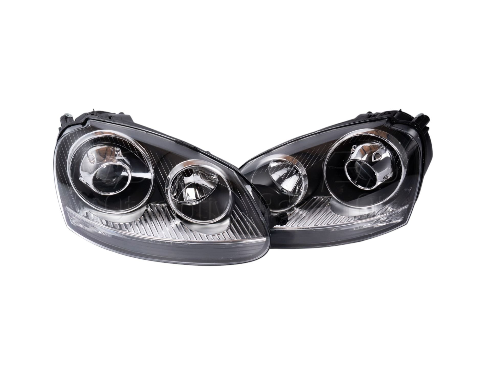VW Golf 5 R32, Golf 5 GTI, Jetta 2003-2009 Sol-Sağ Mercekli Far Seti Siyah Krom Tak/Çalıştır