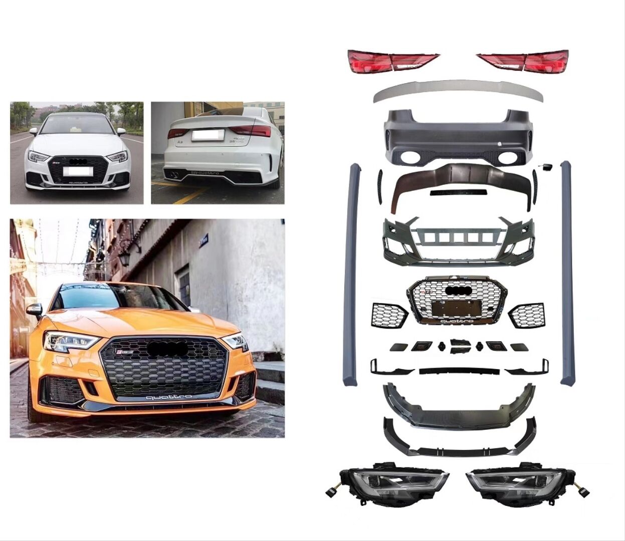 Audi A3 13-16 İçin 2017+ Rs3 Görünüm Facelift Bodykit Sedan (Led Farlı Model İçin)