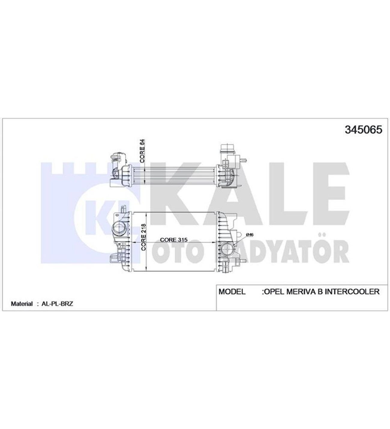Opel Meriva B S10 1.6 CTDI 1.7 CDTI 2013 Sonrası Turbo Radyatörü Intercooler 315X216X64