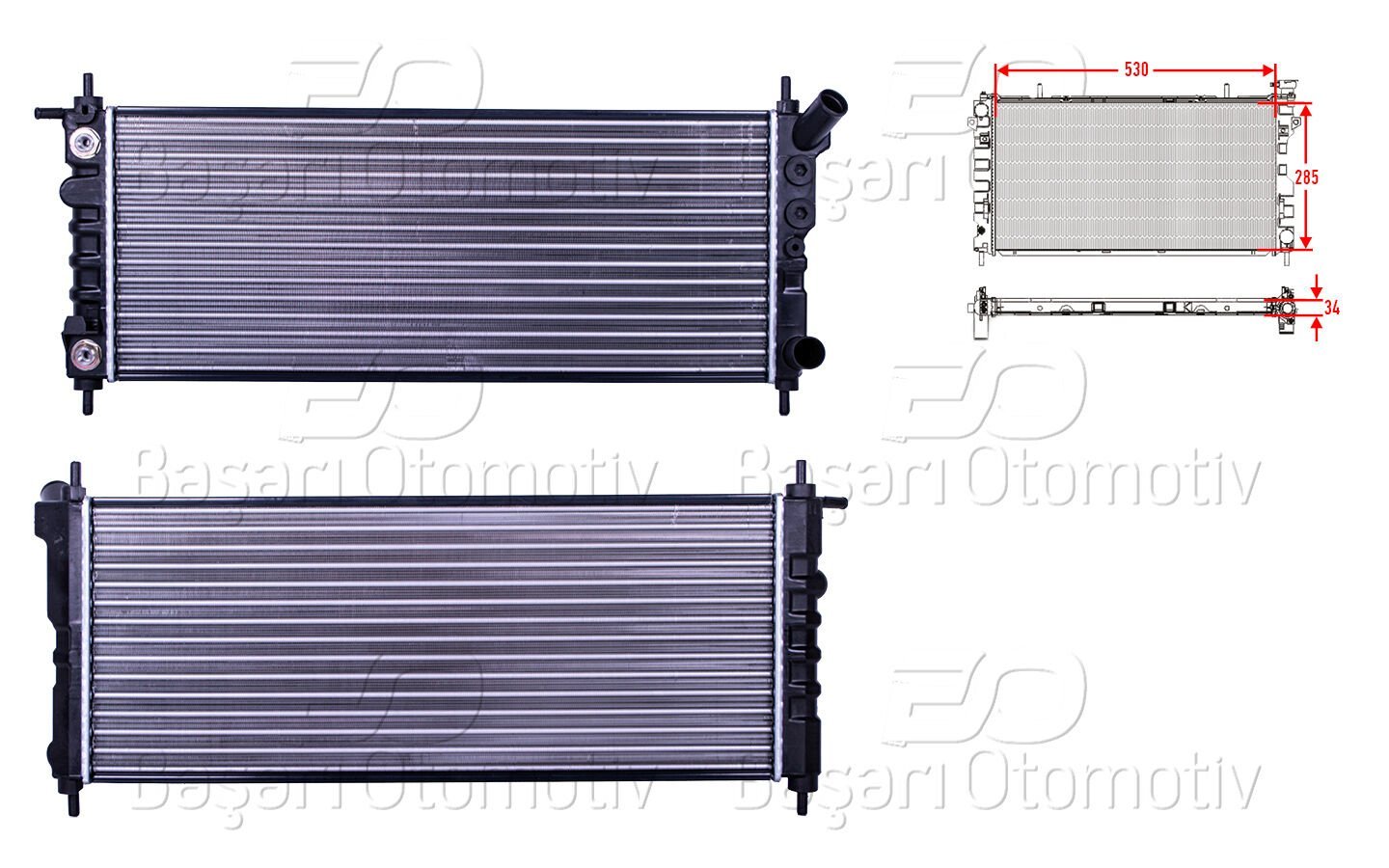 Opel Corsa B 1.2 Otomatik Zincirli Motor 1997 Sonrası Su Radyatörü (Mekanik AT 530X285X34)