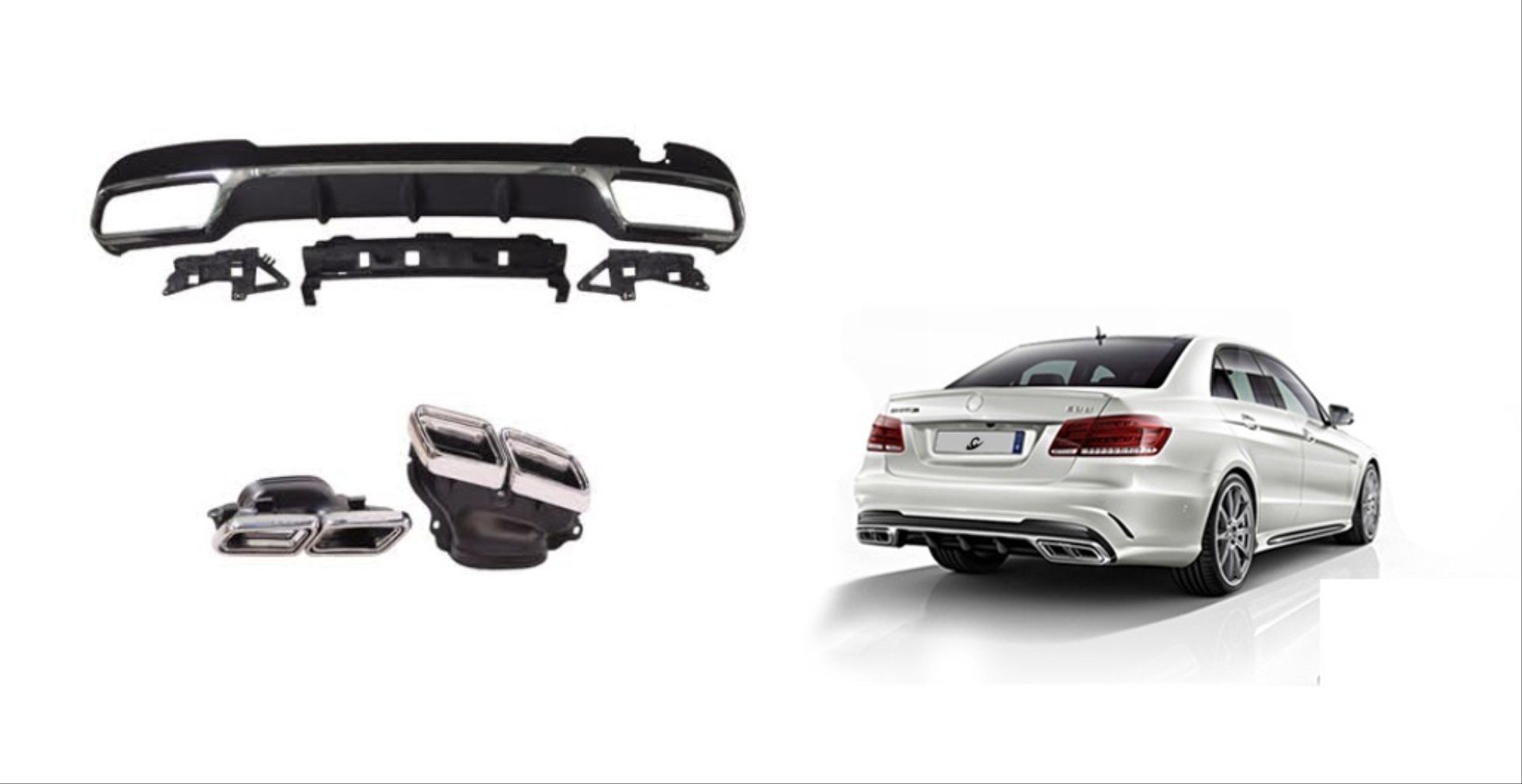 Mercedes W212 E Serisi İçin 63 Difüzör & Egzoz Seti (Sılver Egzoz) AMG Makyajlı Kasa 2013-2016