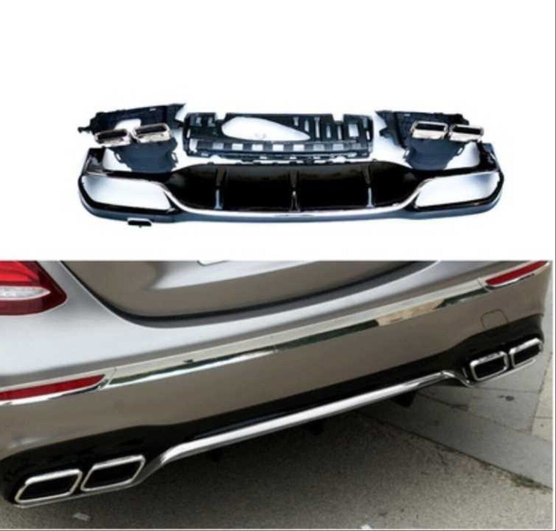 Mercedes W213 E Serisi 2017+ Uyumlu E63 Sılver Difüzör & Sılver Egzoz Seti / Normal Sedan