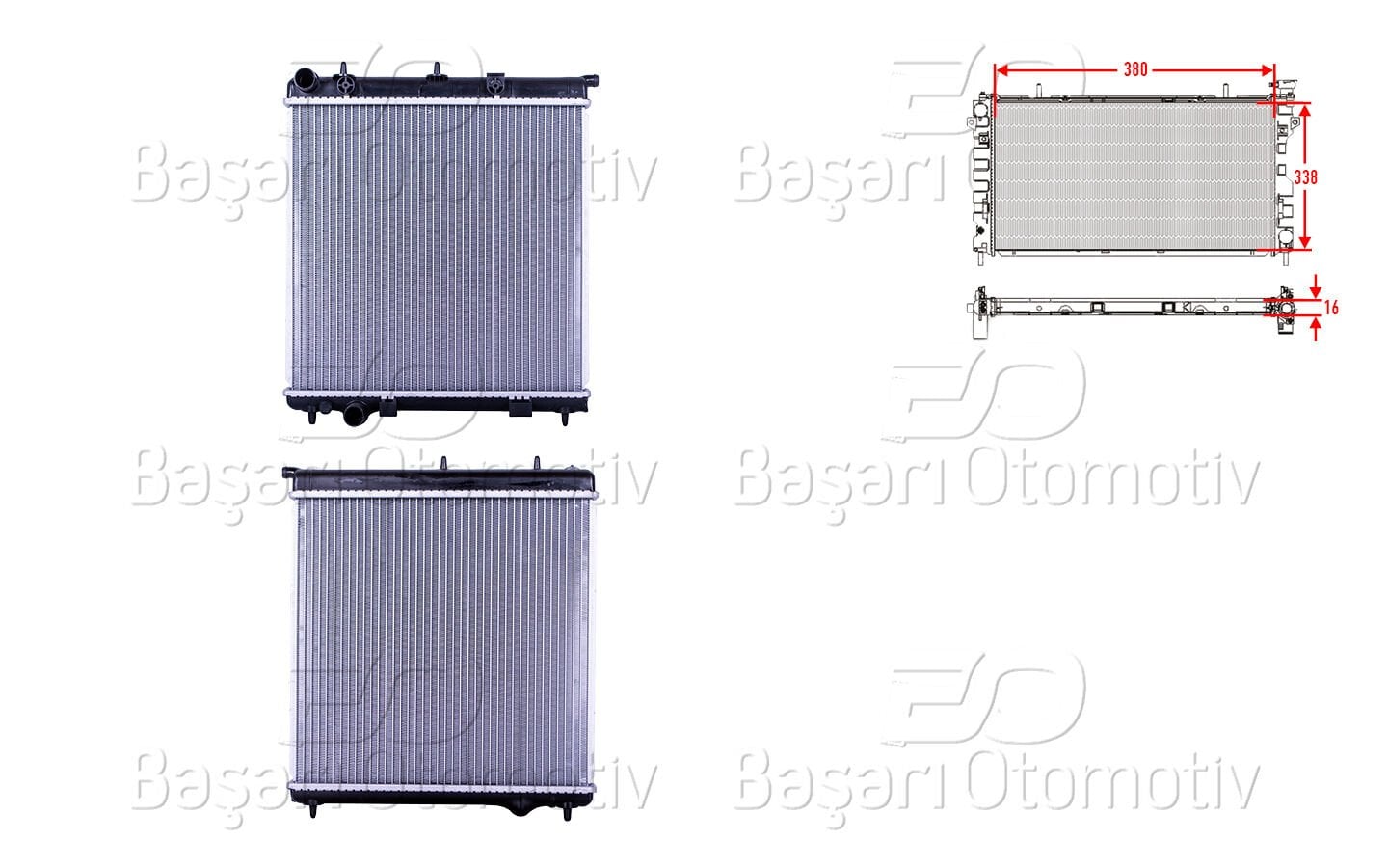 Peugeot 207 2014 Sonrası Su Radyatörü Brazing MT 415x380x16 mm
