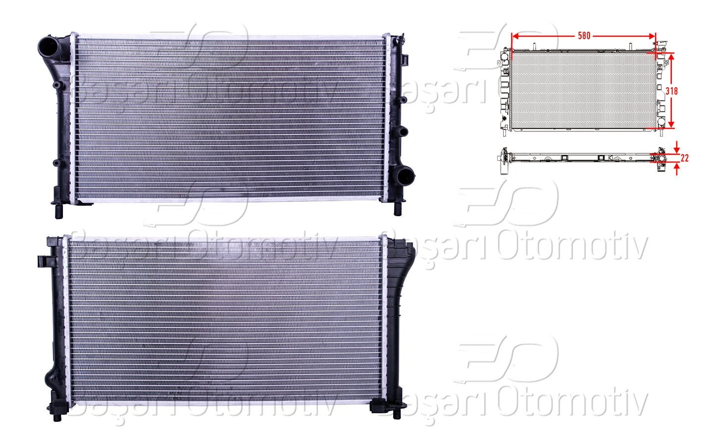 Fiat Panda 2003 Sonrası Soğutma Radyatörü (580x318x22)