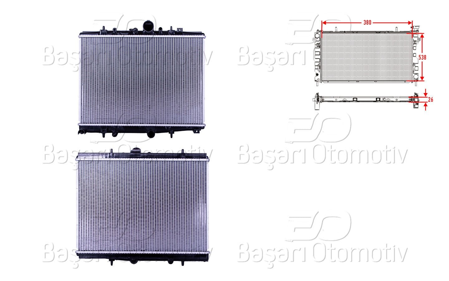 Peugeot 406 1999 Sonrası Radyatör Brazing MT-AT 380x538x26 mm