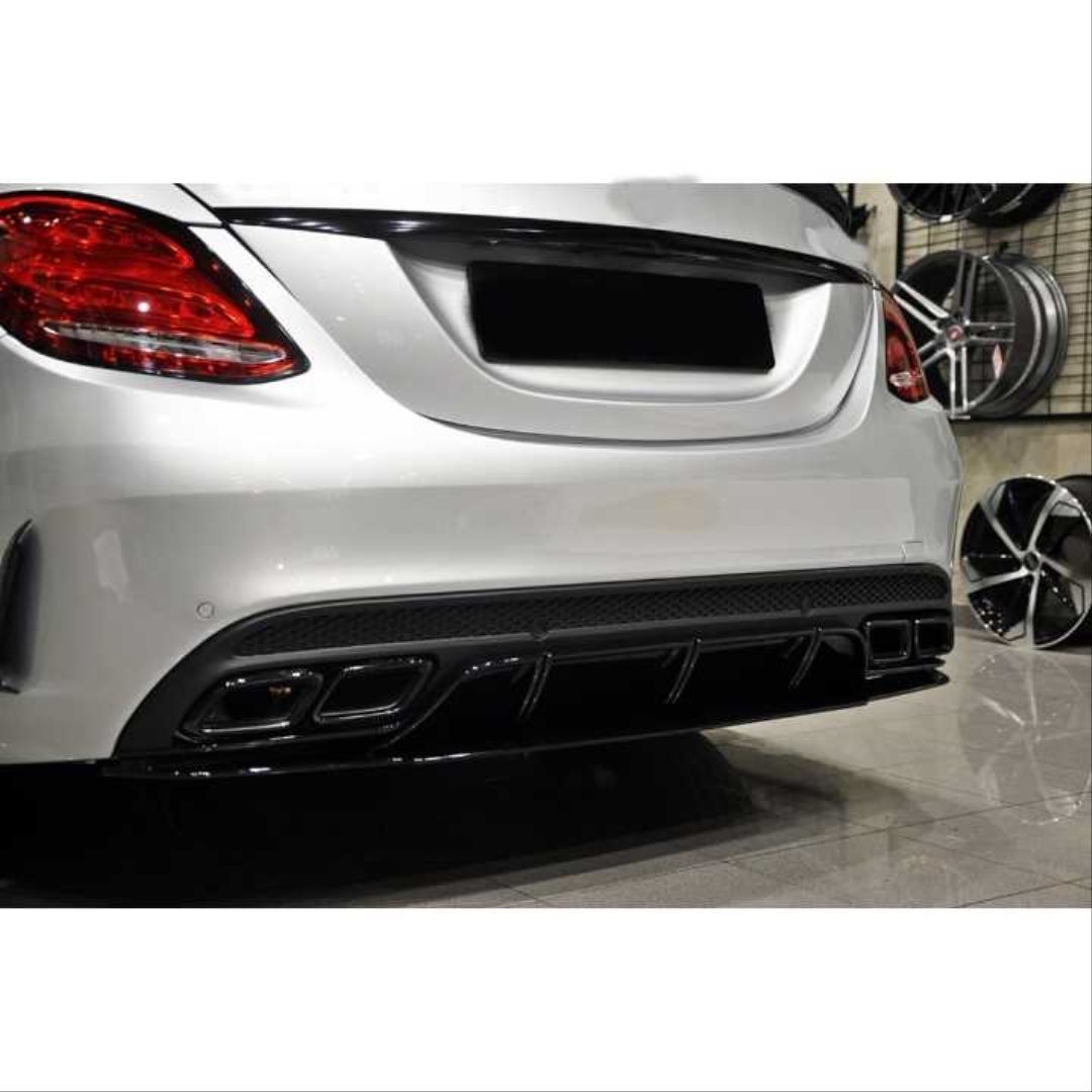 Mercedes W205 C Serisi Uyumlu C63 Difüzör & Egzoz ( AMG Sedan ) / Siyah Egzoz