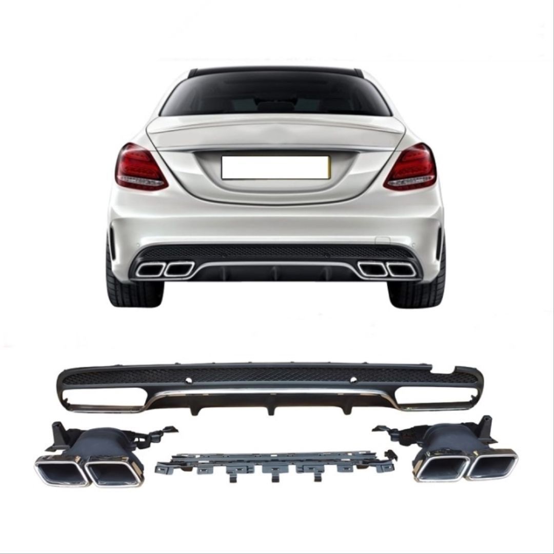 Mercedes W205 C Serisi Uyumlu Difüzör & Egzoz Seti ( AMG Sedan ) / Krom