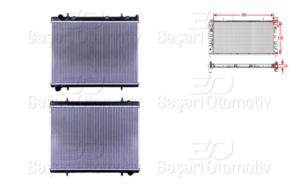 Citroen C4 2004 Sonrası Su Radyatörü Brazing MT 380x538x26 mm (1.6 HDI, 2.0 16V)