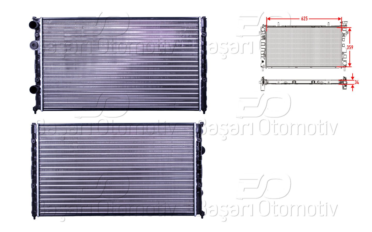 Volkswagen Caddy Polo Classic Seat Cordoba Ibiza 1.4 1.6 1.8 1.9 SDI TDI 1993> Su Radyatörü Mekanik MT 625X378X23