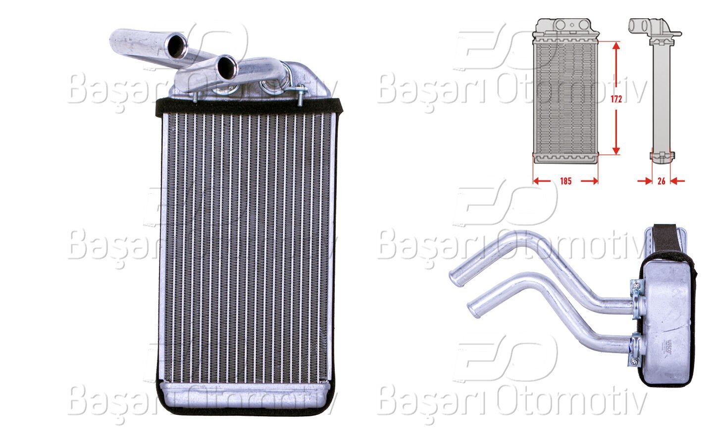 Nissan Qashqai X-Trail 2007 ve Sonrası Uyumlu Kalorifer Radyatörü Brazing 174x185 mm