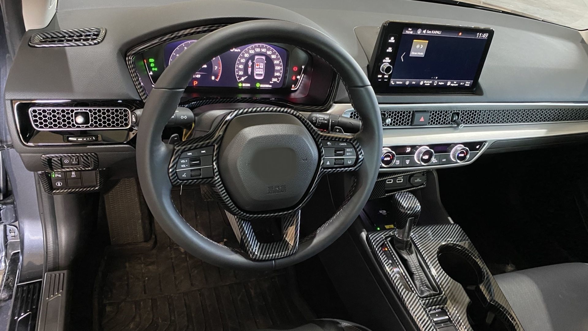 Honda  Civic FE1 2022 Uyumlu  Kontrol Panel Kaplama Seti - Karbon