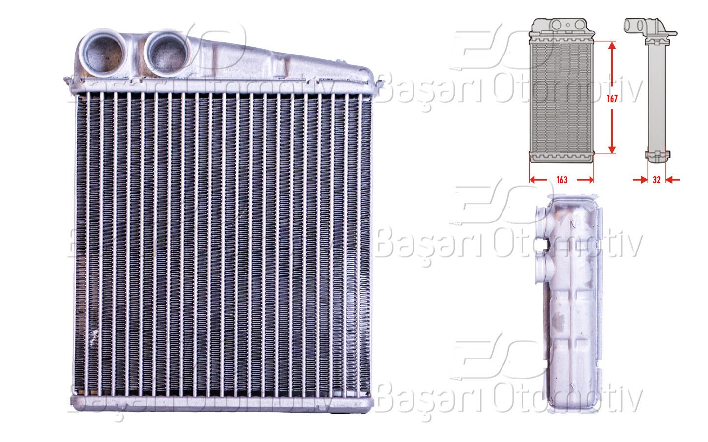 Nissan Micra C+C, Renault Clio, Modus ve Twingo 2003 Sonrası Uyumlu Kalorifer Radyatörü Brazing 167x171 MM